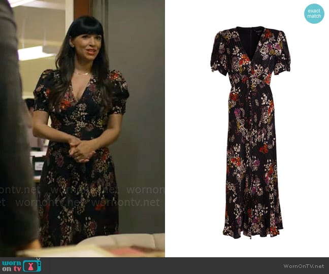 Saloni Lea Dress in Efflorescence worn by Sam (Hannah Simone) on Not Dead Yet