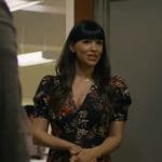 Sam’s black floral dress on Not Dead Yet