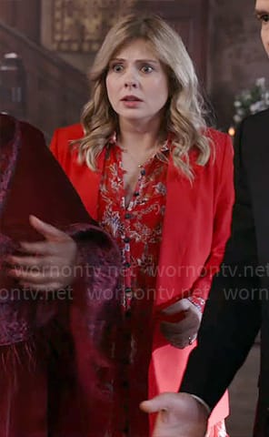 Sam’s red floral shirt dress on Ghosts