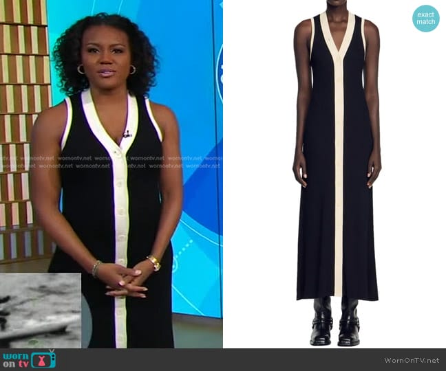 Sandro Gabriella Rib Sleeveless Button Front Maxi Sweater Dress worn by Janai Norman on Good Morning America