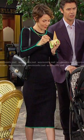Sarah’s black contrast trim knit dress on Days of our Lives