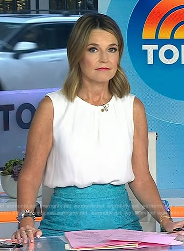 Savannah’s white top and blue lace skirt on Today