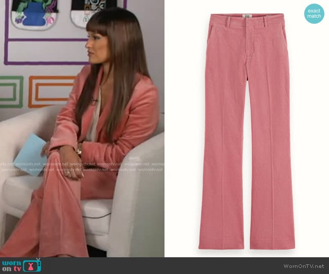 Violet High Rise Kick Flare Corduroy Pant in Weathered Pink Scotch & Soda worn by Rocsi Diaz on Good Morning America