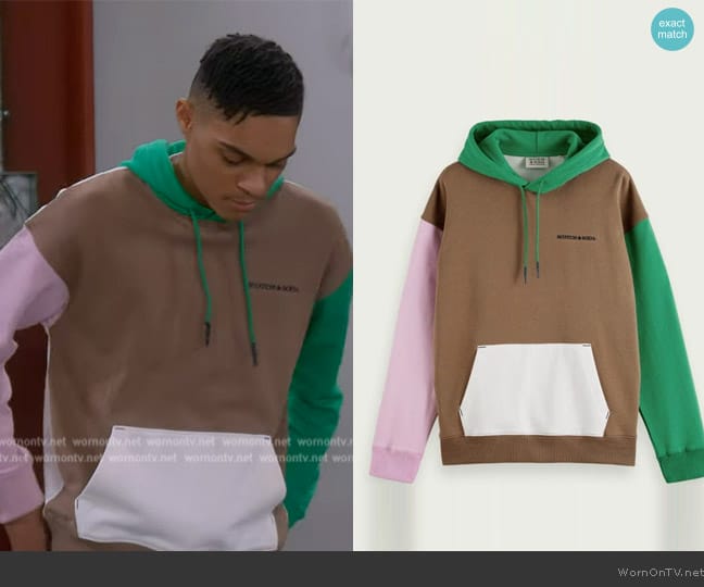 Scotch and Soda Unisex Colorblocked Hoodie worn by Tristan (Paul-Mikl Williams) on The Upshaws