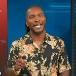 Scott’s black floral print shirt on Access Hollywood