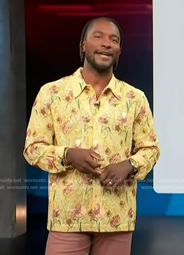 Scott’s yellow floral print shirt on Access Hollywood