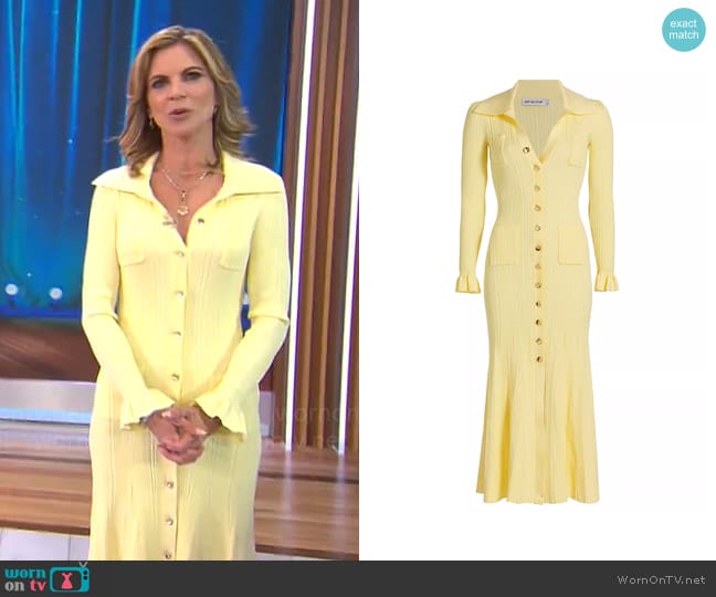 Self Portrait Rib-Knit Fluted Midi Shirtdress worn by Natalie Morales on CBS Mornings