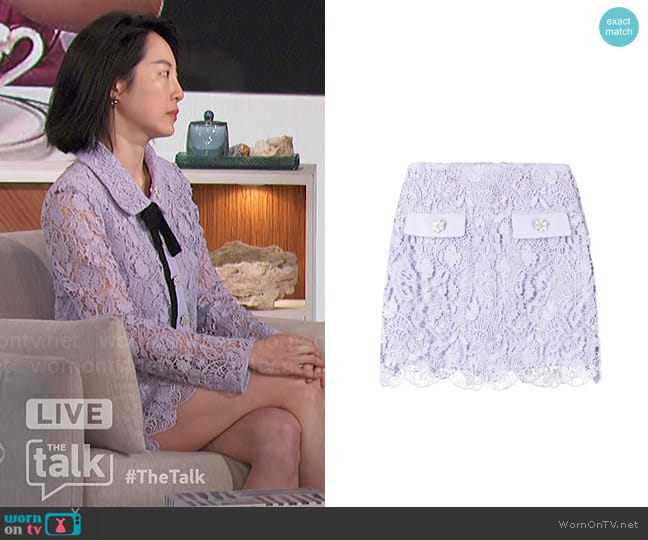 Self Portrait Lace-overlay miniskirt worn by Sara Jane Ho on The Talk