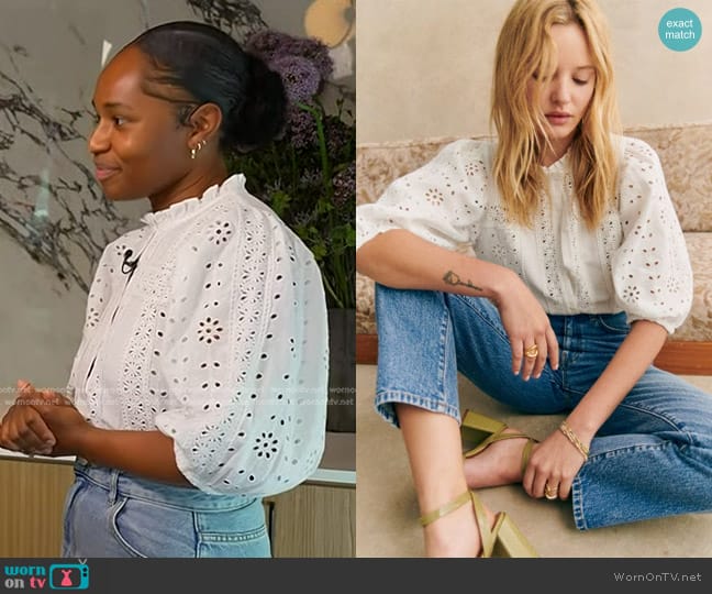 Sezane Athina Blouse in Ecru worn by Lara Adekoya on Today
