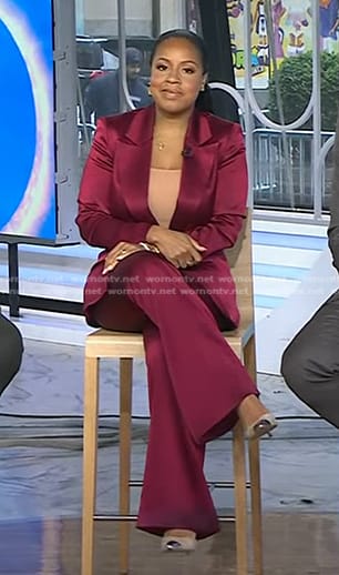 Sheinelle’s red satin blazer and pants on Today