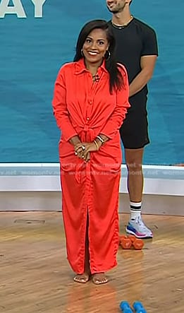 Sheinelle’s red tie front shirtdress on Today