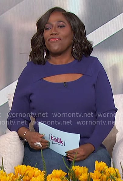Sheryl’s blue knit top with cutout on The Talk