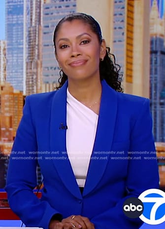 Shirleen’s blue shawl collar blazer on Good Morning America