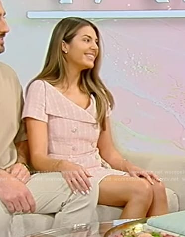 Shylah Eades’ pink tweed button front dress on Tamron Hall Show