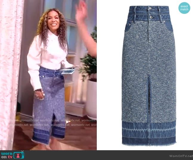 Simkhai Maddy Denim & Knit Midi Skirt worn by Sunny Hostin on The View