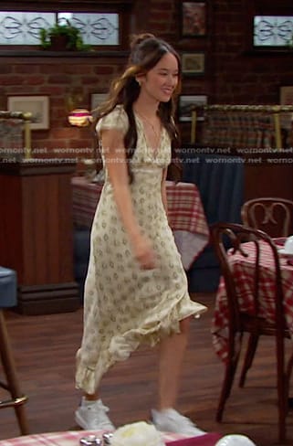 Sophia’s yellow printed asymmetric dress on Days of our Lives