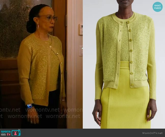 St John Evening Sequin Rib Wool & Silk Blend Cardigan worn by Sharon Goodwin (S. Epatha Merkerson) on Chicago Med