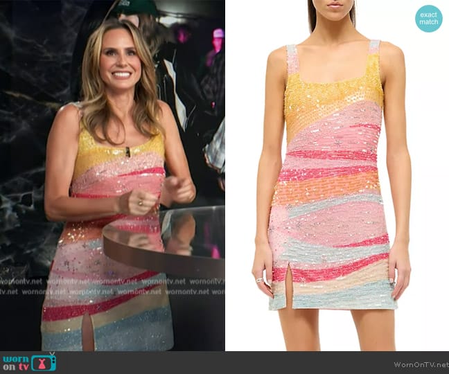 Staud Le Sable Beaded Square-Neck Mini Dress worn by Keltie Knight on E! News