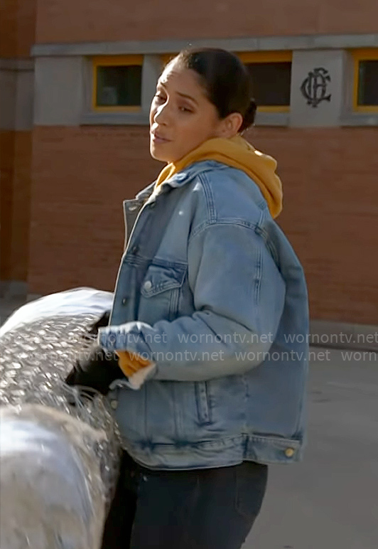 Stella’s fleece-lined denim jacket on Chicago Fire