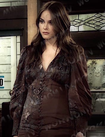Stephanie’s brown butterfly print dress on Days of our Lives