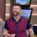 Steve Patterson’s maroon and blue knit shirt on Live with Kelly and Mark