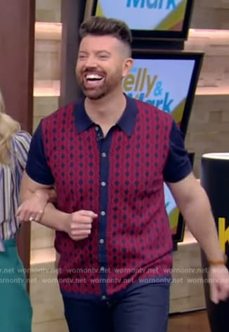 Steve Patterson’s maroon and blue knit shirt on Live with Kelly and Mark