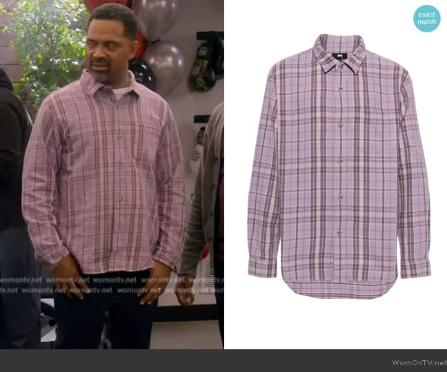 Stussy Stones plaid cotton shirt worn by Bernard Upshaw (Mike Epps) on The Upshaws