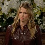 Summer’s burgundy leather shirt dress on The Young and the Restless
