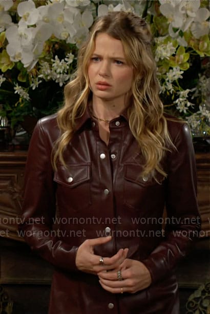 Summer’s burgundy leather shirt dress on The Young and the Restless