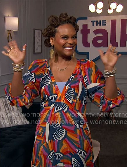 Tabitha Brown’s toucan print maxi dress on The Talk