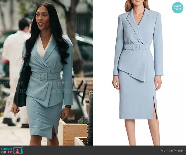 Tahari ASL Belted Jacket Skirt Suit worn by Sofia Salinas (Michaela Jaé Rodriguez) on Loot