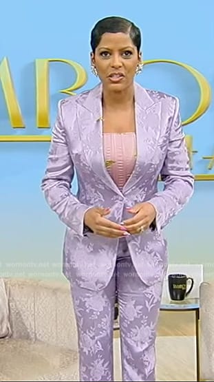 Tamron’s lavender floral suit on Tamron Hall Show