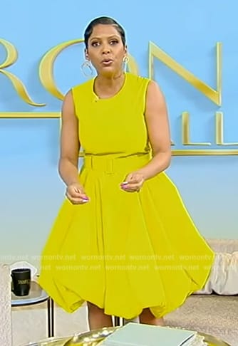Tamron’s yellow belted dress on Tamron Hall Show