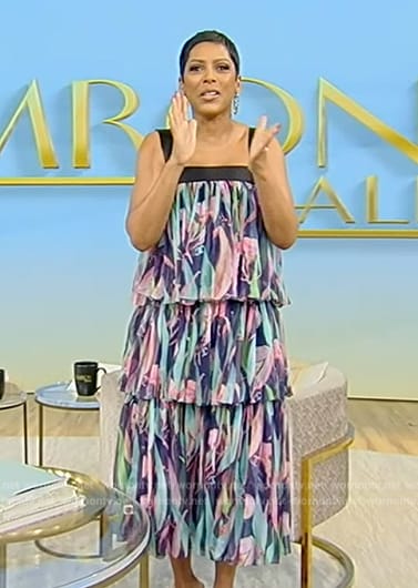 Tamron’s floral print tiered dress on Tamron Hall Show