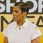 Tamron’s white shirt and baggy skirt on Tamron Hall Show