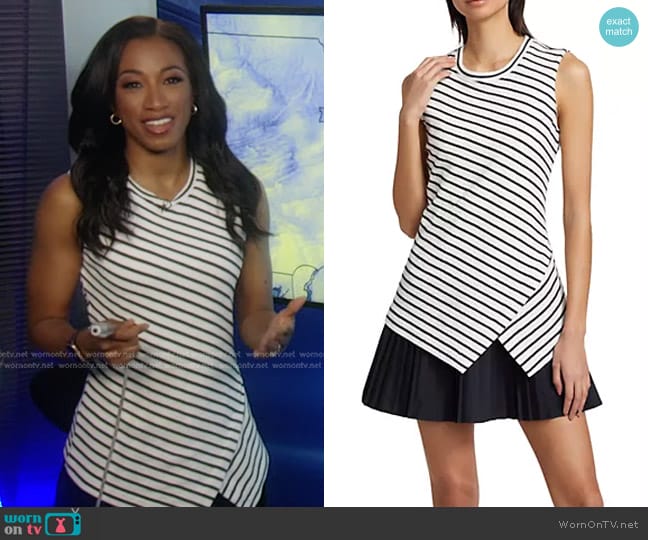 Tanya Taylor Regina Layered Knit Minidress in Cream Black worn by Brittany Bell on Good Morning America