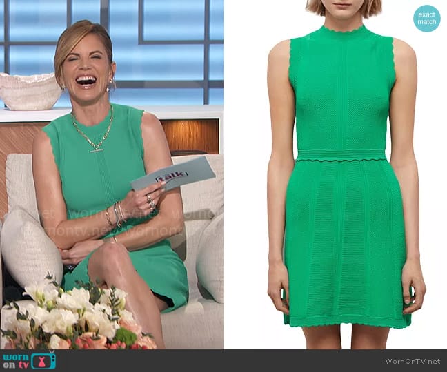The Kooples Romantic Mixed Knit Dress in Green worn by Natalie Morales on The Talk