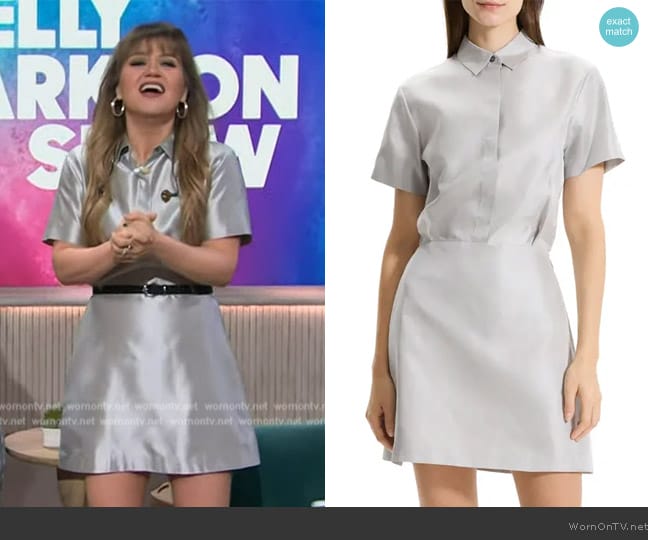 Theory Short Sleeve Silk Shantung Minidress worn by Kelly Clarkson on The Kelly Clarkson Show
