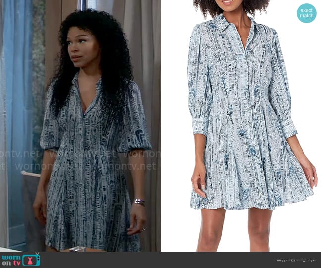 Theory Volume Mini Shirt Dress in Cascade Block worn by Portia Robinson (Brook Kerr) on General Hospital