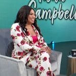 Tisha Campbell’s white floral print suit on Access Hollywood