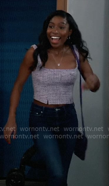 Trina’s purple tweed crop top on General Hospital