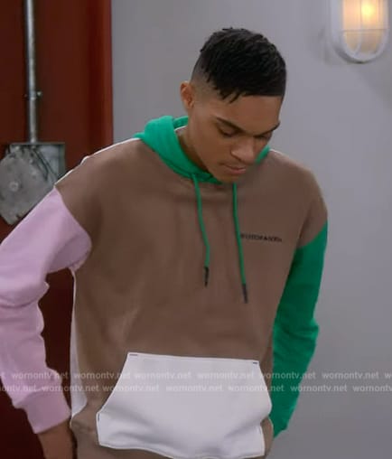 Tristan’s colorblock hoodie on The Upshaws