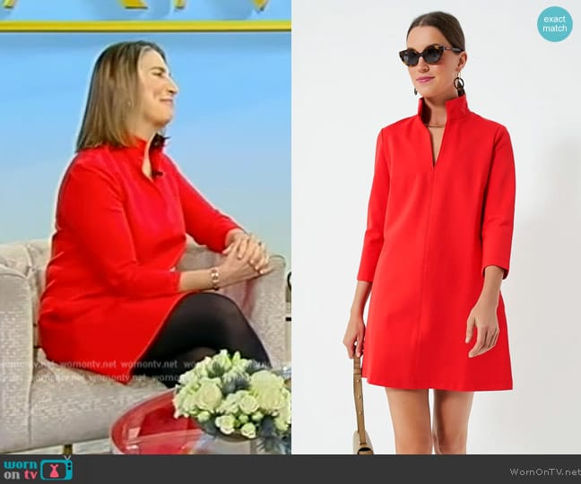 Poppy Red Ponte Clifton Dress Tuckernuck worn by Zibby Owens on Tamron Hall Show