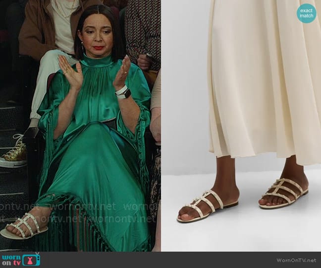 Valentino Garavani Tonal Rockstud Flat Leather Slide Sandals worn by Molly Novak (Maya Rudolph) on Loot