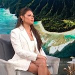 Vanessa Lachy’s white floral lace blazer on Access Hollywood