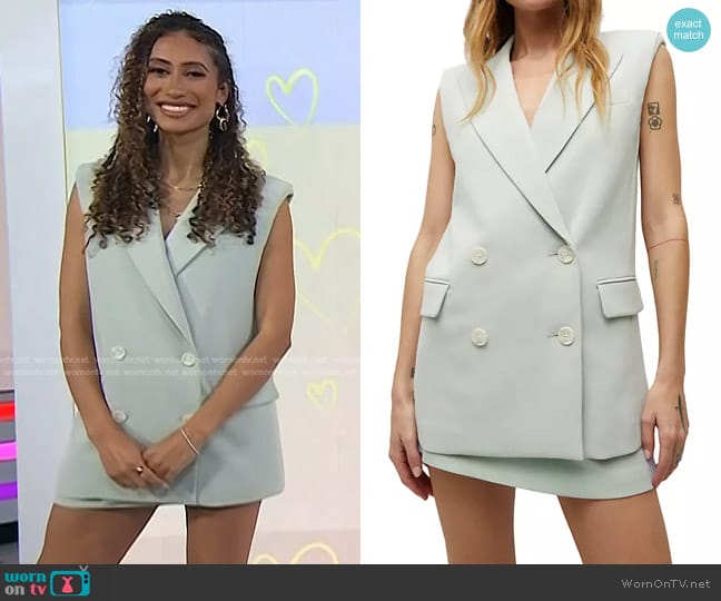 Veronica Beard Becca Longline Vest Top in Sea Mist worn by Elaine Welteroth on Today