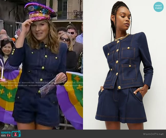 Veronica Beard Ferazia Cotton Jacket in Marine worn by Jenna Bush Hager on Today