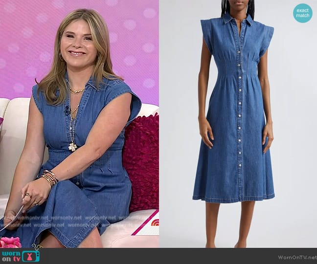 Veronica Beard Ruben Denim Midi Shirtdress in Cornflower worn by Jenna Bush Hager on Today