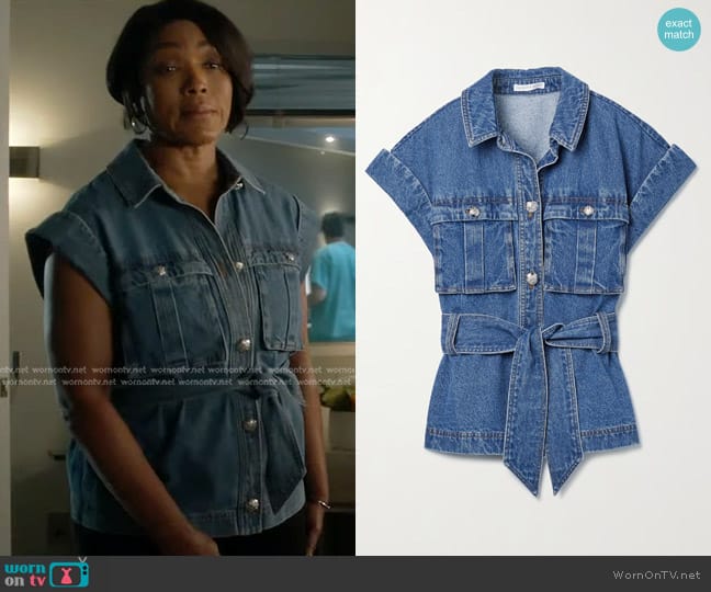 Veronica Beard Vistola Belted Denim Jacket worn by Athena Grant (Angela Bassett) on 9-1-1