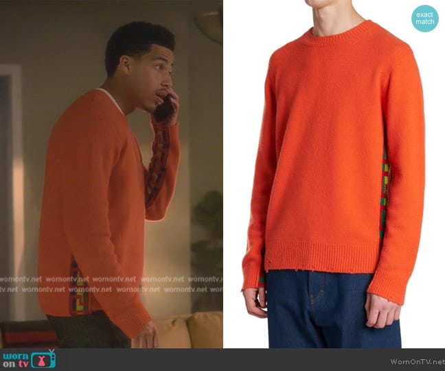 Versace Greek Logo Tape Crewneck Sweater worn by Andre Johnson, Jr. (Marcus Scribner) on Grown-ish